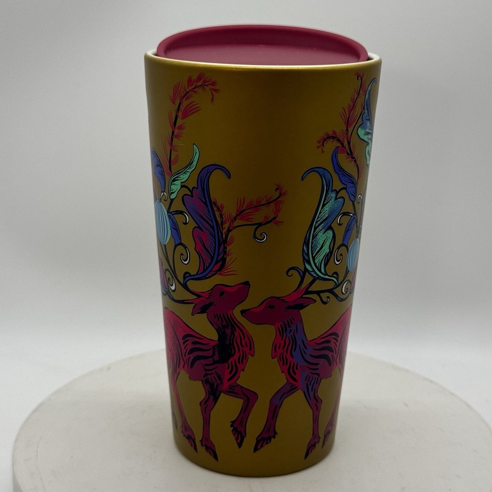 Starbucks 2024 Holiday Pink Deer 12oz. Gold Tone Tumbler Limited Edition